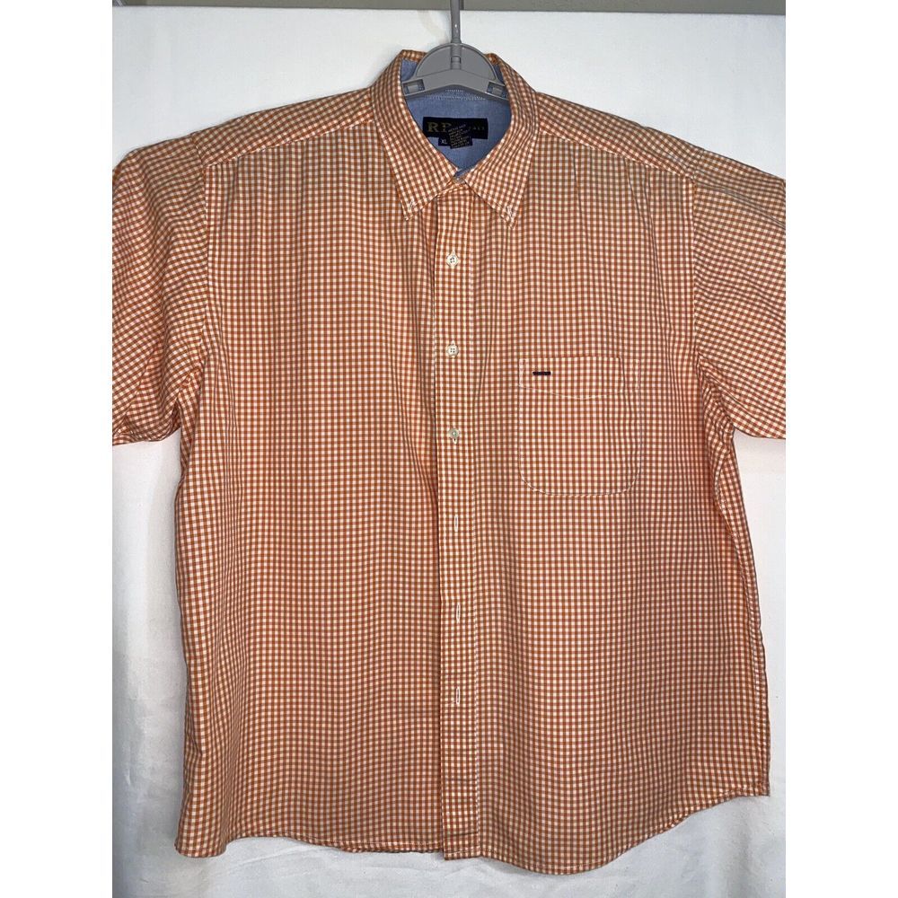 R&R Casuals Men's Button‎ Up Checkered Thick Cotton Shirt SIZE XL Orange